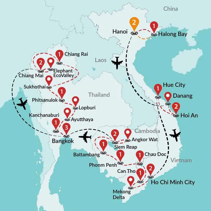 Convenient flight for trip to Vietnam cambodia and Thailand